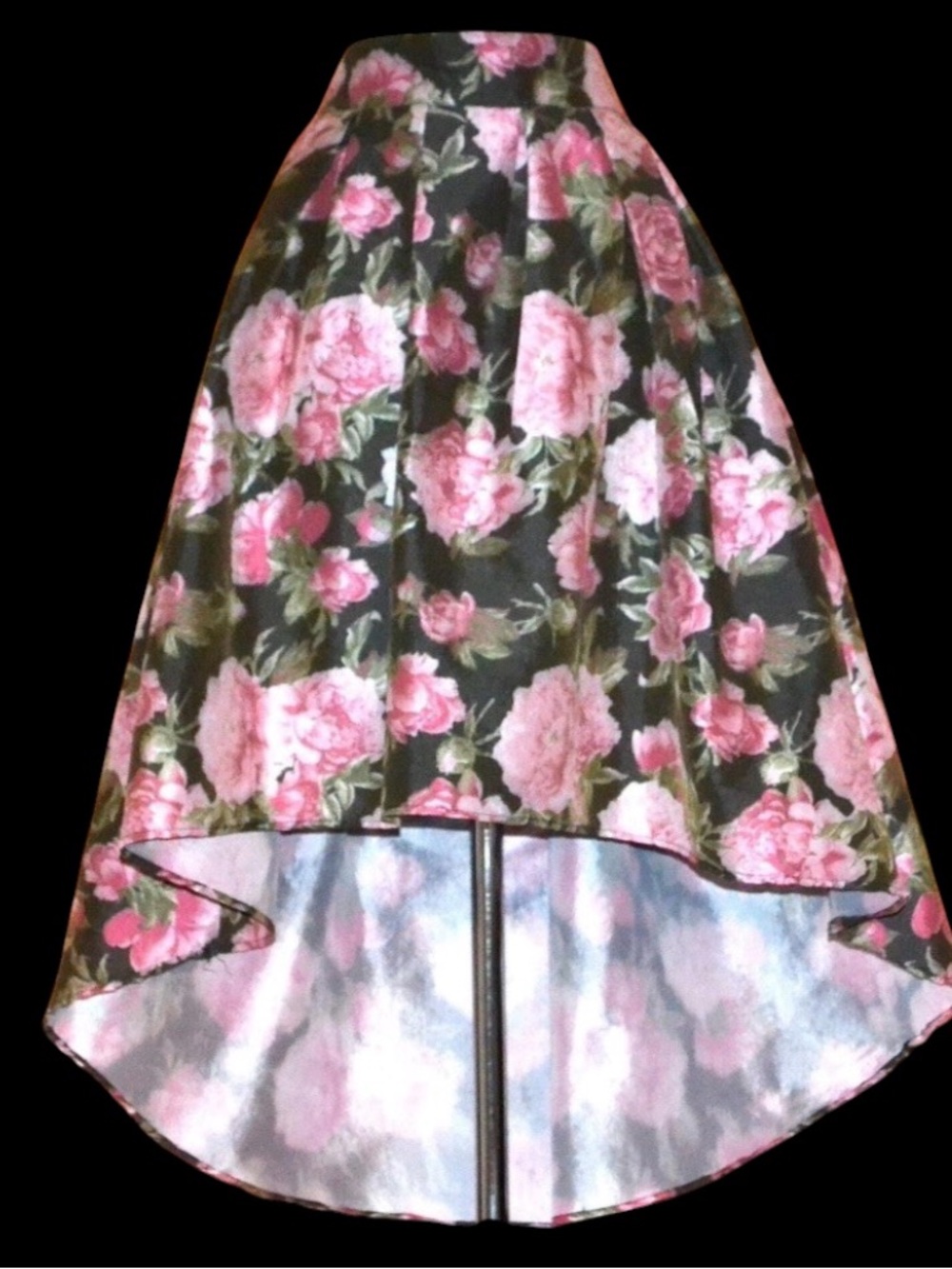 Stella Tweed Black High-Low Skirt with Pink Floral Print